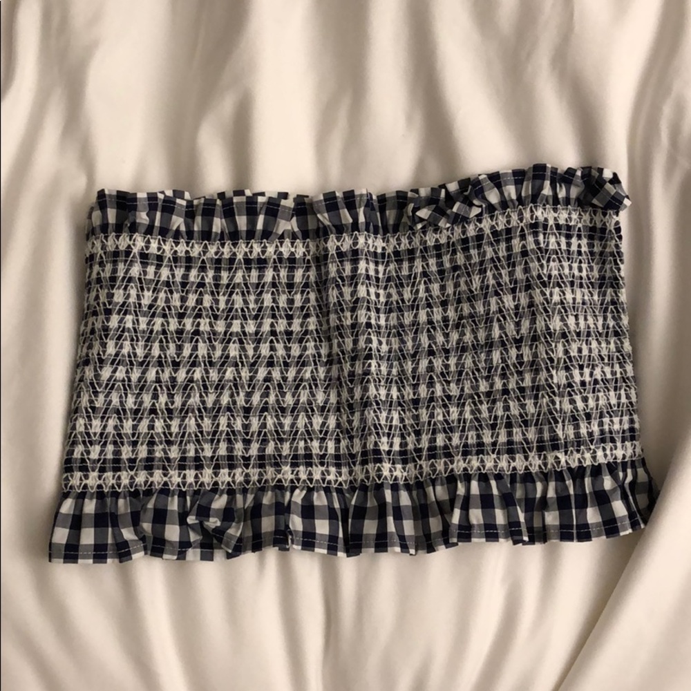 NWOT gingham navy blue and white bandeau top